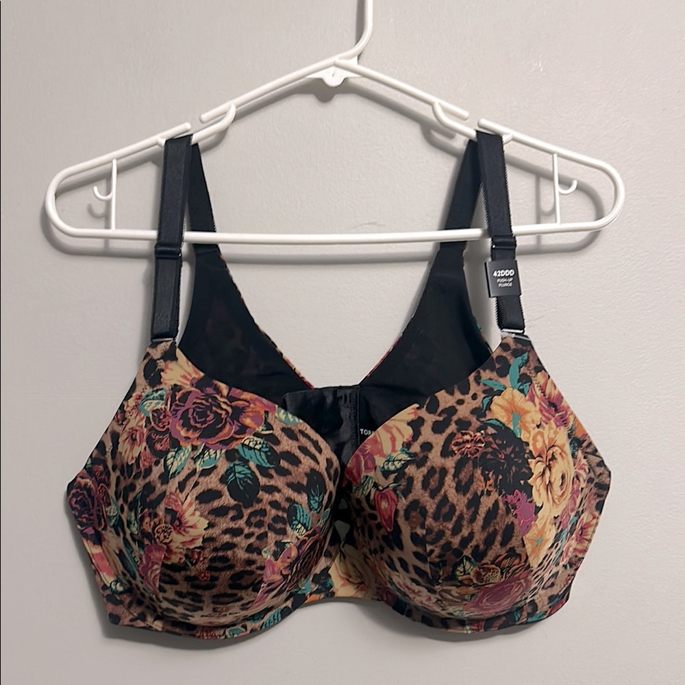 Torrid curve plunge push up Floral Leopard Print Bra back smoothing 42DDD